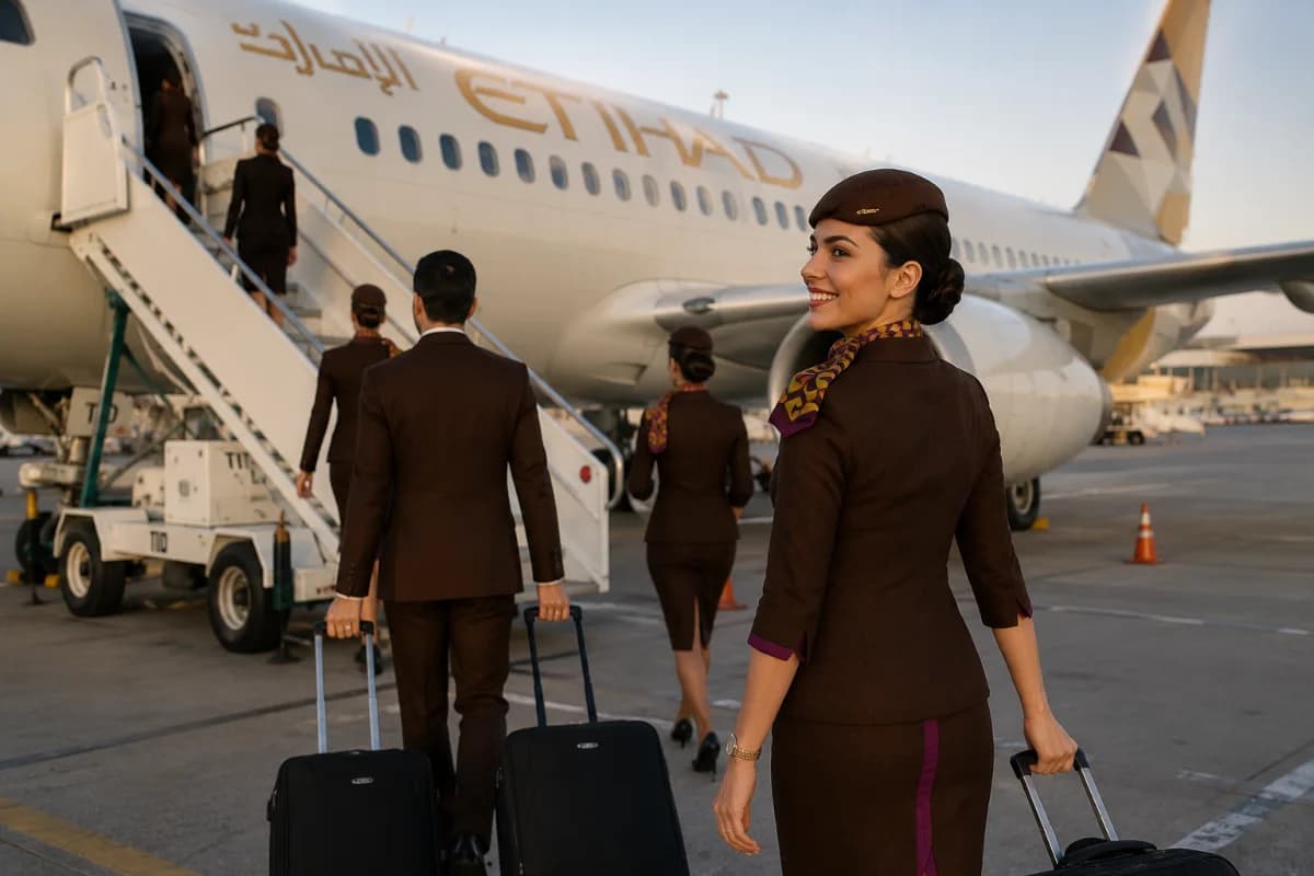 Fotografia editorial realista em aeroporto moderno no Brasil, candidata a comissária de bordo em traje social segurando passaporte e currículo, ao fundo balcões de check-in e painel de partidas desfocado, atmosfera profissional e aspiracional, composição com regra dos terços, profundidade de campo rasa, iluminação natural suave de manhã, cores neutras, enquadramento horizontal 3:2, sem texto, sem logotipos, sem marcas d’água